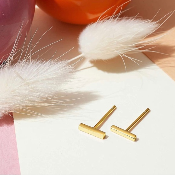 14K Gold Bar Earrings - Picture 2 of 4